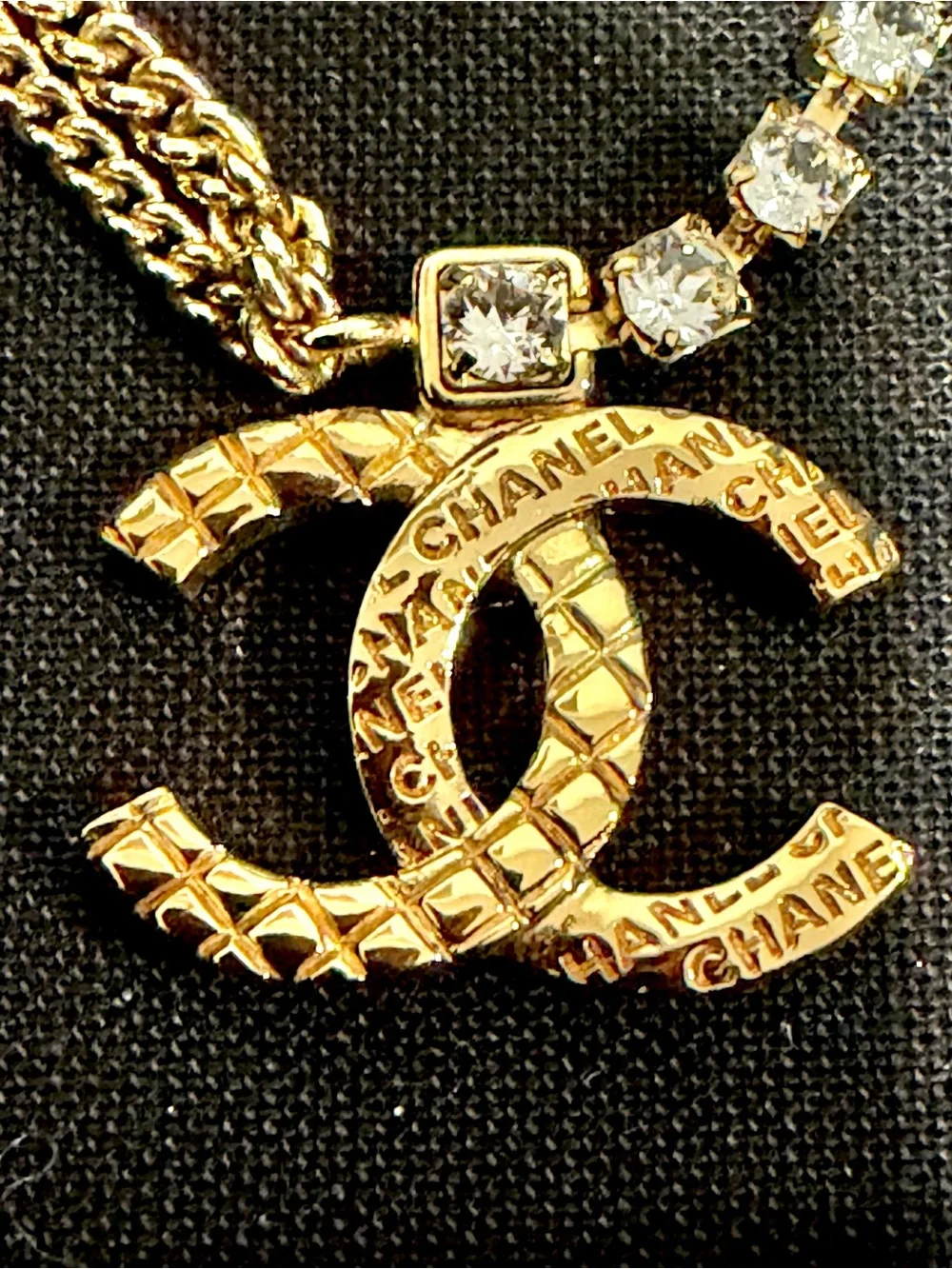 Chanel crystals Quilted Cc Pendant Necklace